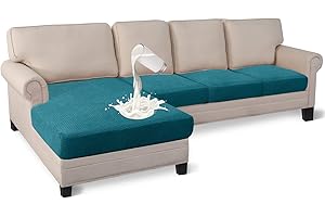 Granbest 4 Piece Waterproof Sectional Cushion Cover for L Shape Sofa, Stretch Separate Cushion Chaise Lounge Cover Elastic Furniture Protector for Kids, Pets, Dogs（3 Seater+Chaise,Blackish Green）