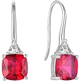 JIWOY Gemstone Square Shape 925 Sterling Silver Dangle Earrings with Birthstone For Women
