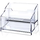 Clear Acrylic Business Card Holder,2 Tier Premium Acrylic Clear Business Card Holder Stand for Desk Fits 100 Business Cards