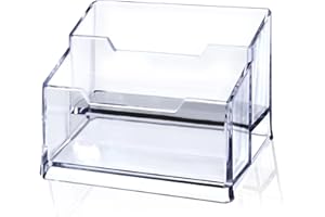 MESCHETT Clear Acrylic Business Card Holder,2 Tier Premium Acrylic Clear Business Card Holder Stand for Desk Fits 100 Business Cards