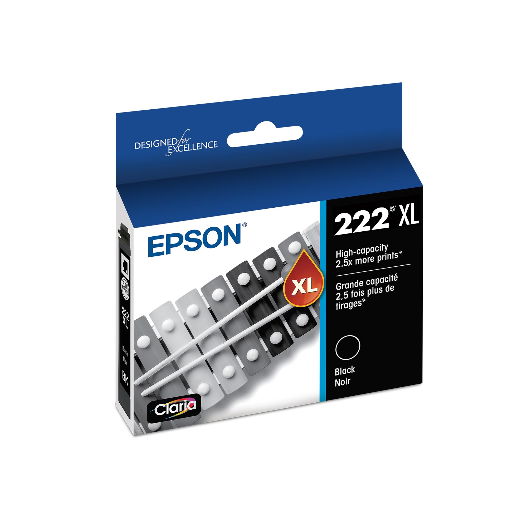 Photo 1 of Epson 222 Claria Ink High Capacity Black Cartridge (T222XL120-S) Works with Workforce WF-2960, Expression XP-5200