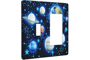 DJTRRF Blue Stars Planet 2 Gang Light Switch Cover Decorative Wall Plate 1-GFCI 1-Toggle Comb Switchplate Electrical Faceplate for Home Nursery Decor