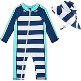 UNIFACO Baby Boy Swimsuit UPF 50+ Sun Protection One Piece Zip Bathing Suit with Sun Hat Infant Sunsuit Swimwear
