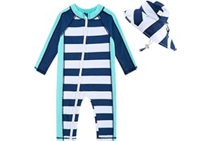 UNIFACO Baby Boy Swimsuit UPF 50+ Sun Protection One Piece Zip Bathing Suit with Sun Hat Infant Sunsuit Swimwear