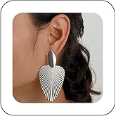 Iaceble Boho Hammered Leaf Dangle Earrings Silver Palm Leaf Earrings Large Leaf Drop Earrings Metal Leaves Earrings Exaggerated Metal Earrings Jewelry for Women