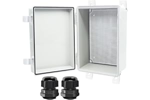 Otdorpatio Junction Box, Hinged Cover IP67 Waterproof ABS Project Box with 2 NPT 1/2" Cable Gland, Electrical Box Enclosure with Mounting Plate & Wall Bracket 11.4 x 7.5 x 5.5inch(290x190x140mm)