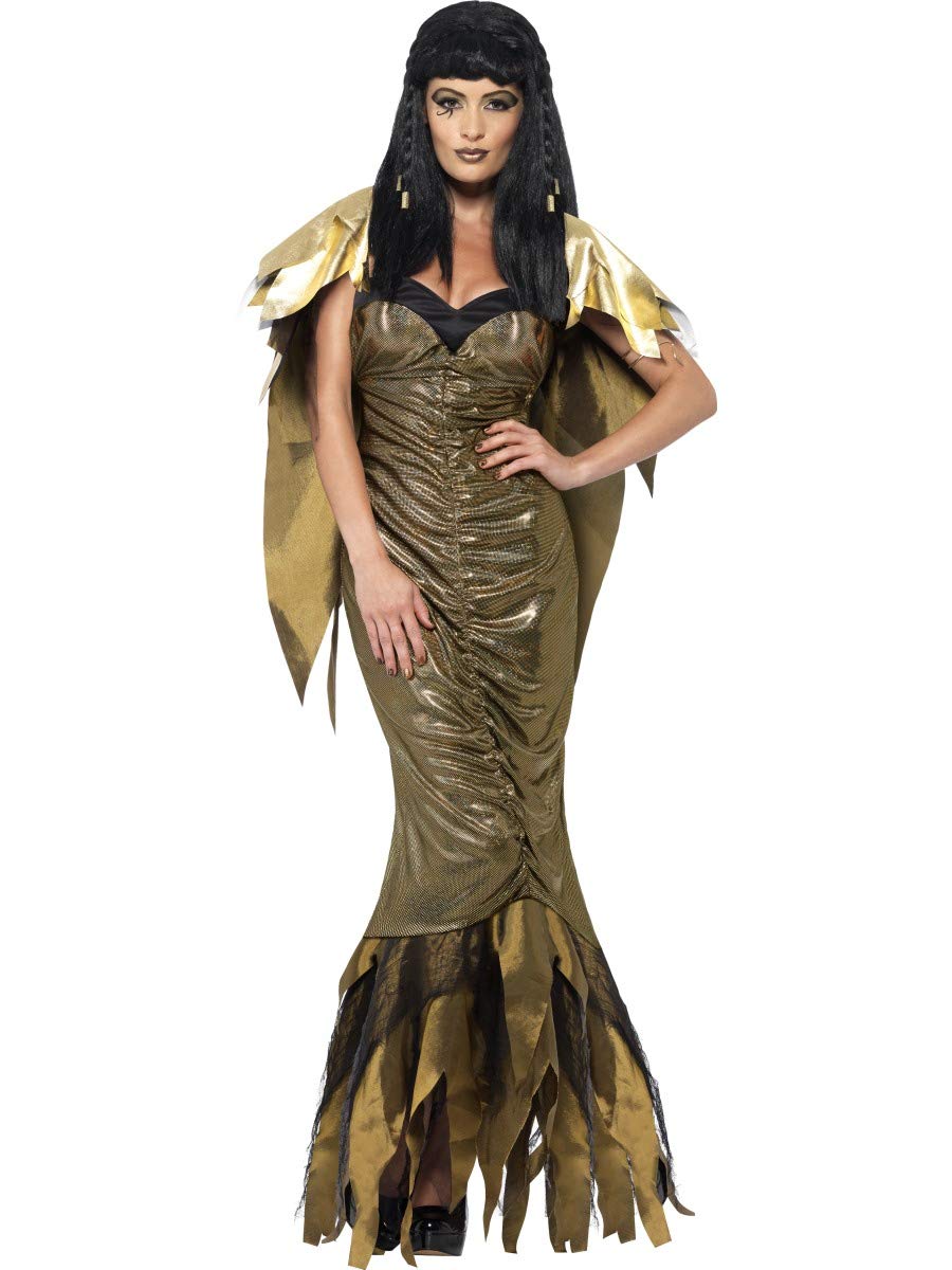 Smiffys Dark Cleopatra, Gold with Dress and Cape, Tomb of Doom Fancy Dress, Adult Dress Up Costumes
