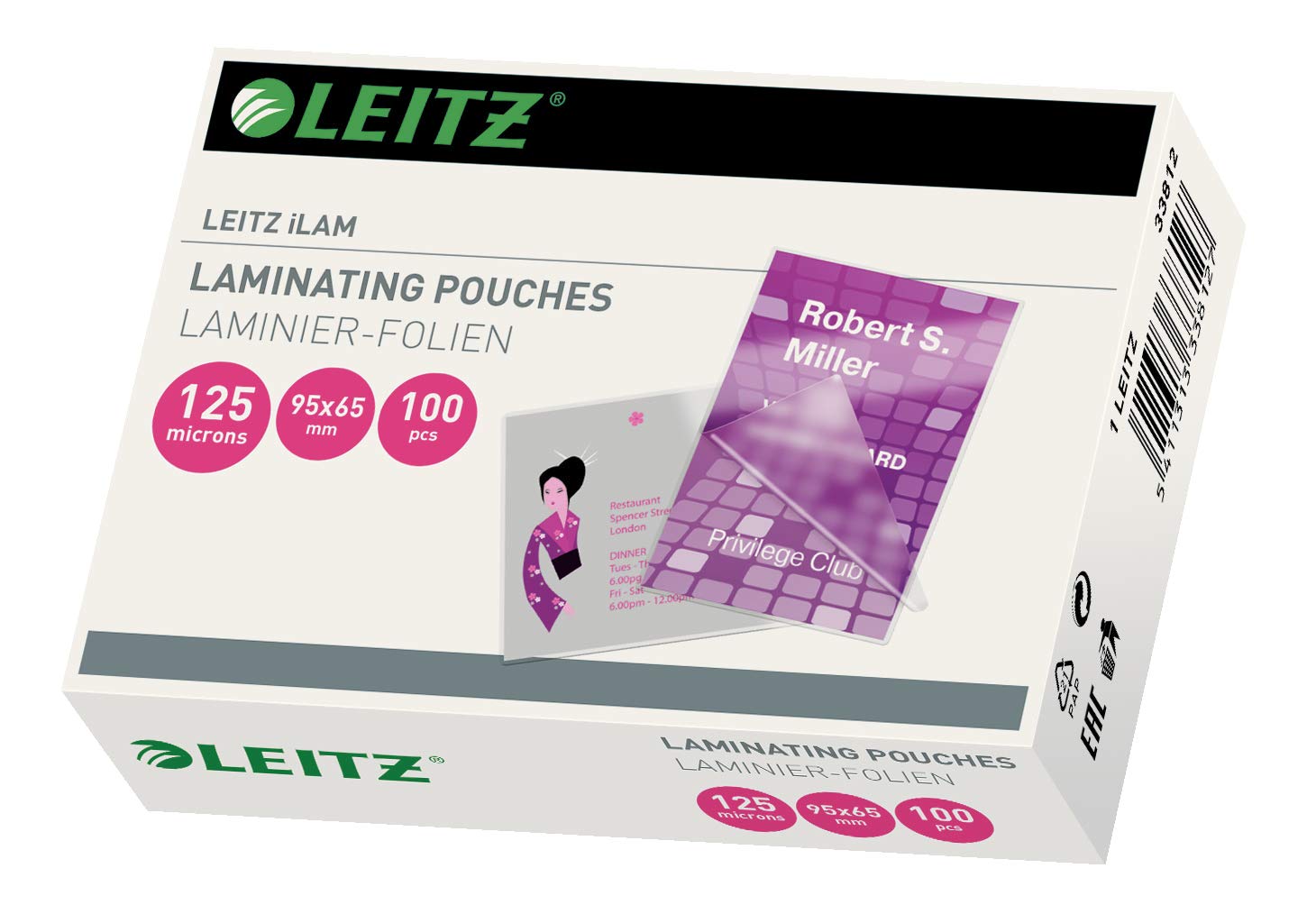 Leitz 33812 Lam Pouches Key Card - Clear (Pack of 100)