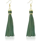 MALOYANVE Leather Layered Tassel Earrings Minimalist Boho Handmade Lightweight Genuine Leather Fringe Dangle Earrings Fashion Jewelry for Women