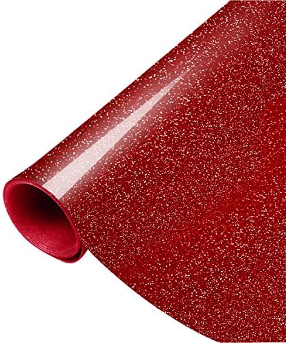 PAMISO Glitter Heat Transfer Vinyl Rolls– 10 x 39 Inch Glitter Iron on Vinyl, Tshirt Vinyl, HTV Roll(red)