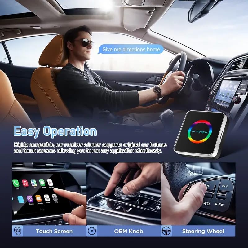 Q2D AIBox 2+16GB Adaptador Inalámbrico CarPlay y Android Auto WiFi 6 Compatible con Vehículos con CarPlay Original Reproduce Youtube y Netflix