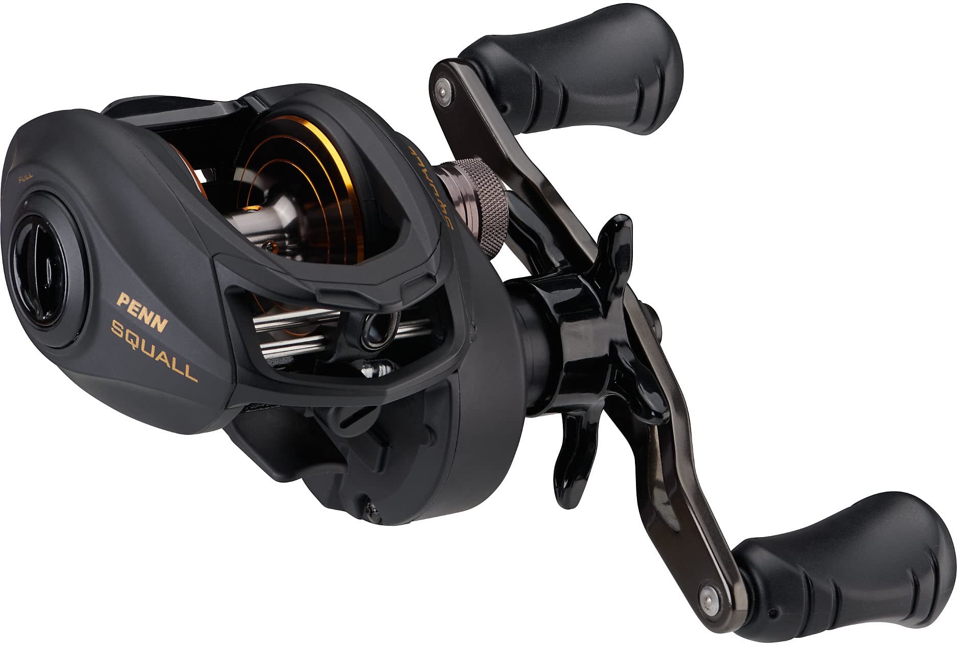 PENN Squall Low Profile Reel, Fishing Reel, Low Profile Baitcast Reels, Sea - Inshore Fishing,Unisex, Black Smoke, 200 | Left Hand