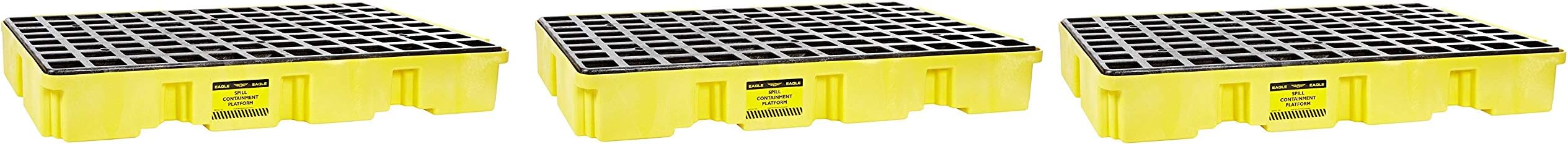 Eagle 1632 Yellow and Black Polyethylene Two Drum Modular Platform with Flat Top Grating, 5000 lbs Load Capacity, 18" Length, 43" Width, 44" Height (Pack of 3)