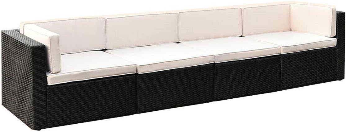 Tangkula 4 PCS Patio Furniture Set, Outdoor Lawn Backyard Poolside All Weather PE Wicker Rattan Steel Frame Sectional Cushined Seat Sofa Conversation Set