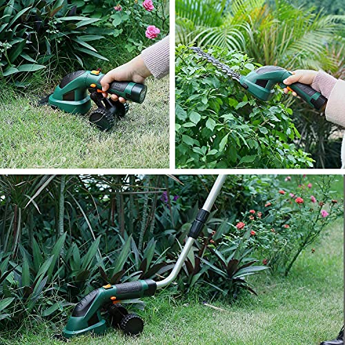 Gizcam Hedge Trimmers Cordless with Battery-powered, Grass Trimmers, Shrub Trimmers, Weed Trimmer, 2 in 1 Cordless Grass Shear with Battery 7.2V 2000mAh, including Telescopic Handle and Running Wheels