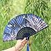 OMyTea® Women Hand Held Silk Folding Fan with Bamboo Frame - with a Fabric Sleeve for Protection for Gifts - Sakura Cherry Blossom Pattern (WZS-1)