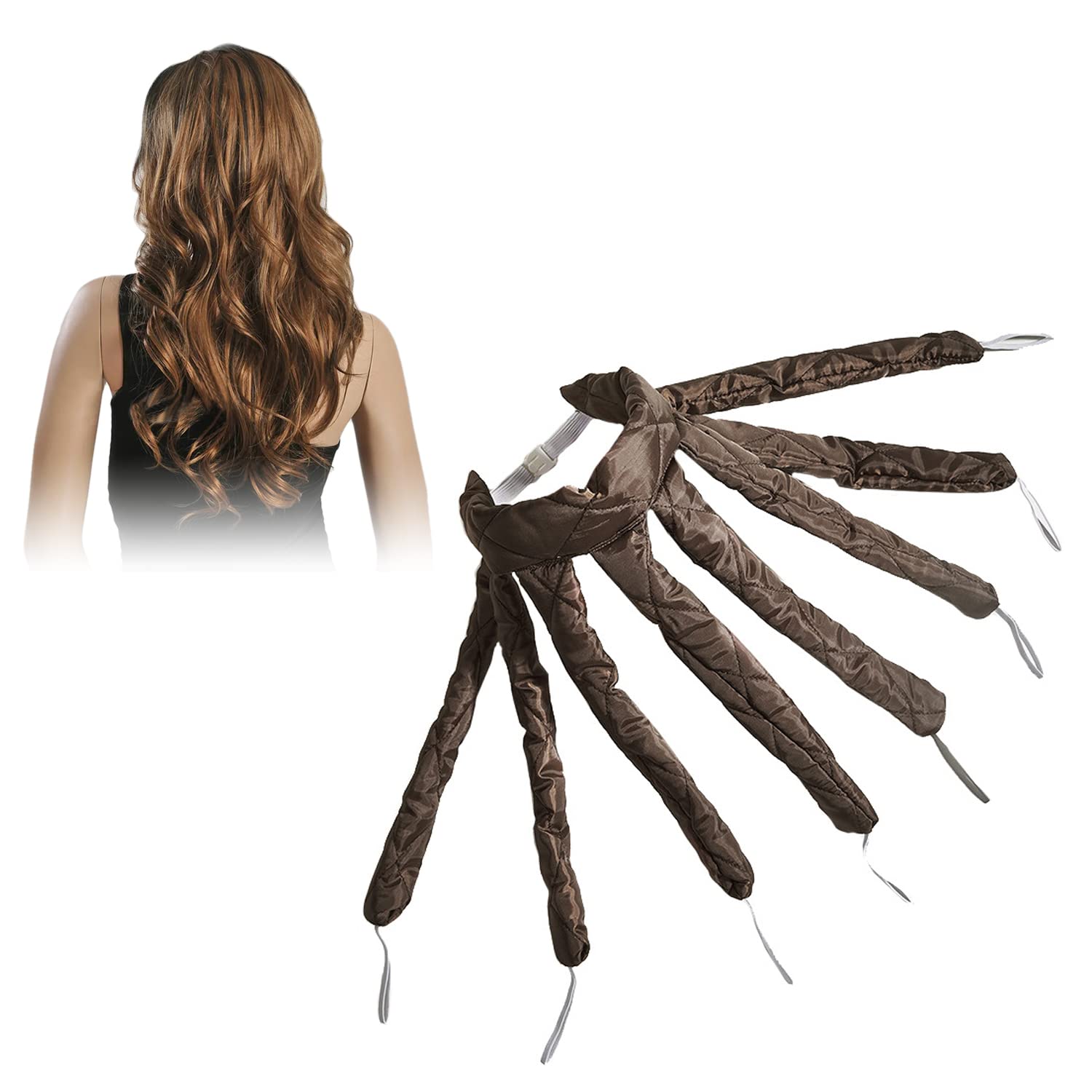 Octopus Heatless Curling Rod, Octopus Design Soft No Heat Curling Rod Headband Lazy Sleep Curlers for Overnight DIY Hair Styling Tools (Brown)