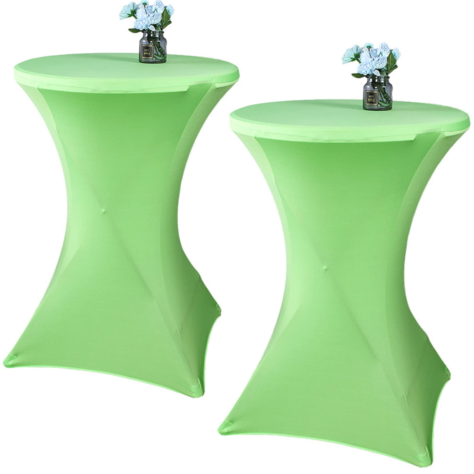 Photo 1 of Fhberni 2 Pack 32x43 Inch Green Cocktail Tablecloth Spandex Round Fitted Table Cover for Wedding Banquet Event Party