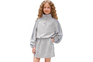 Mirawise Girls Sweatsuit 2 Piece Long Sleeve Sweatshirt and Skorts Tracksuit Pocketed Activewear Skort Sets for 4-13Y