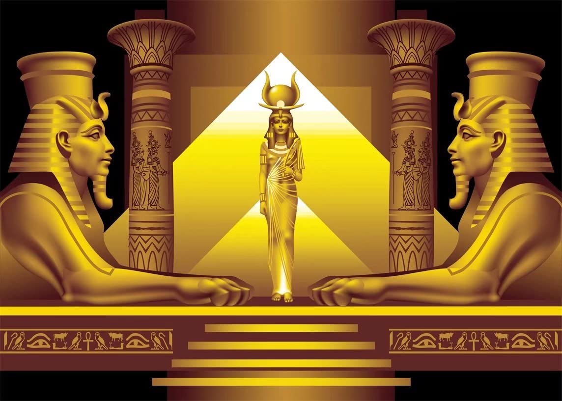 BELECO 2.1x1.5m Fabric Golden Egypt Temple Backdrop Palace Hall Stairway Egyptian Pyramid Pharaoh Sphinx Egypt Queen Cleopatra Photo Background Wallpaper Egypt Party Decor Portrait Shooting