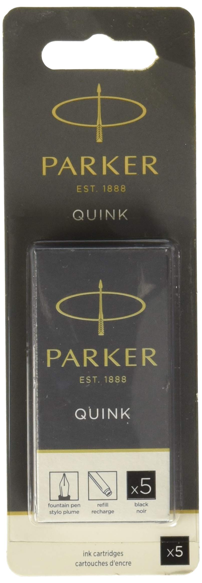 Parker QUINK Long Fountain Pen Ink Refill Cartridges, Black, 5 Count