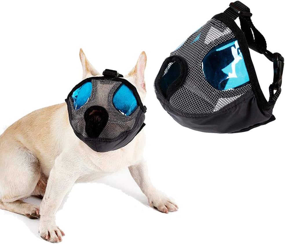 Petneces Dog Muzzle for Barking-Puppy Mask for Bathing,Cut Nail, Grooming Salon, Anti Barking and Biting with Blue Cool Eyes Cover Muzzle for Chihuahua