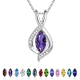 Iefil Marquise Birthstone Necklace for Her, 925 Sterling Silver Teardrop Necklace Birthday Gifts Dainty Necklaces Birthstone Jewelry for Wife Daughter, 19"+2" Inches