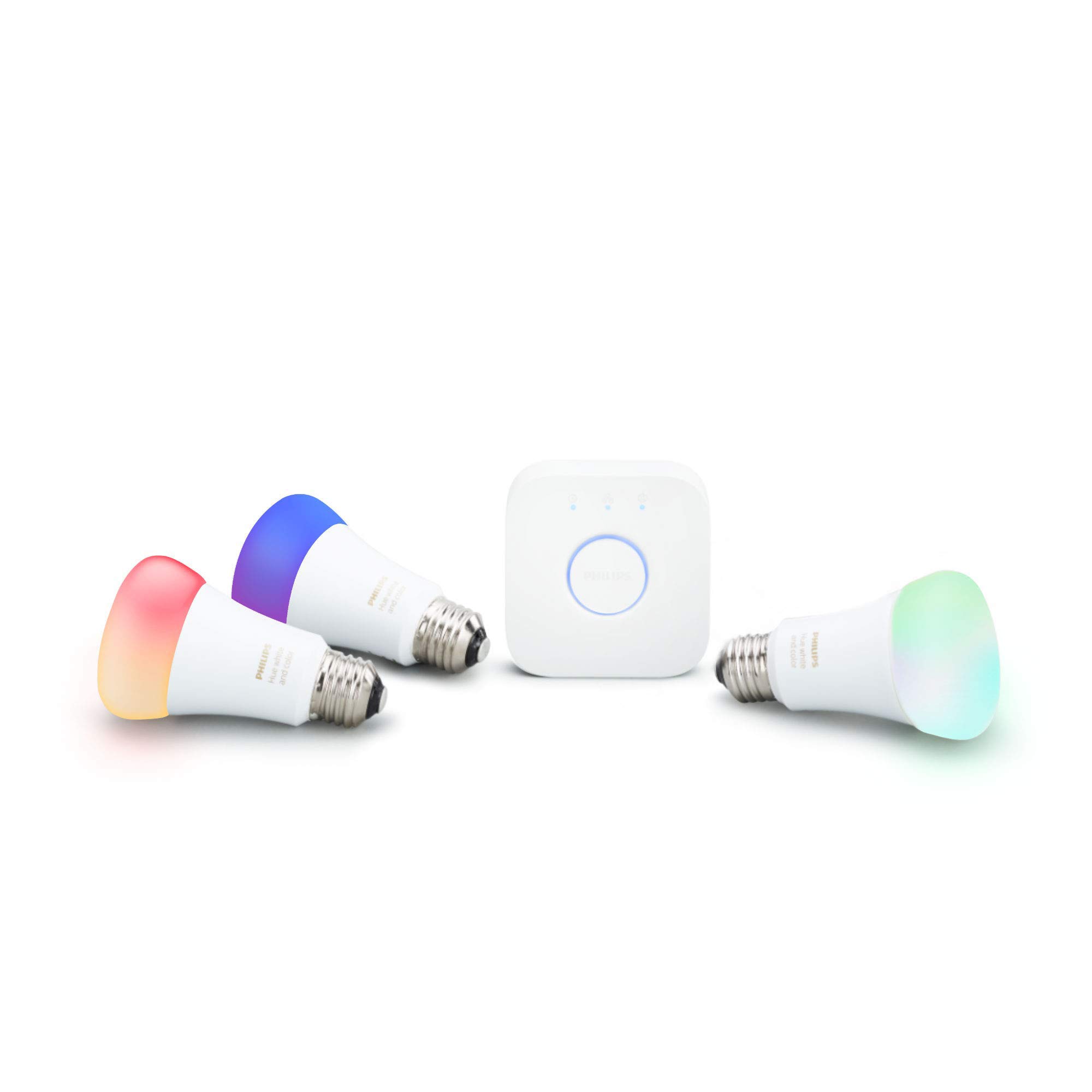 Hue White and Color Ambiance LED Smart Light Bulb Starter Kit, 3 A19 Smart Bulbs and Hue Hub Compatible with Alexa, Apple HomeKit and Google Assistant (White)