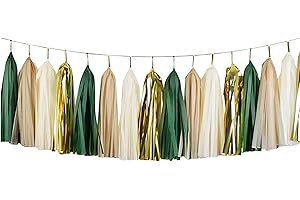 ZOOYOO Shiny Tassel Garland Tissue Paper Tassel Banner,Table Decor,DIY Kits for Tassels Party Decoration,Pack of 20(Green, Gold, Beige, Khaki)