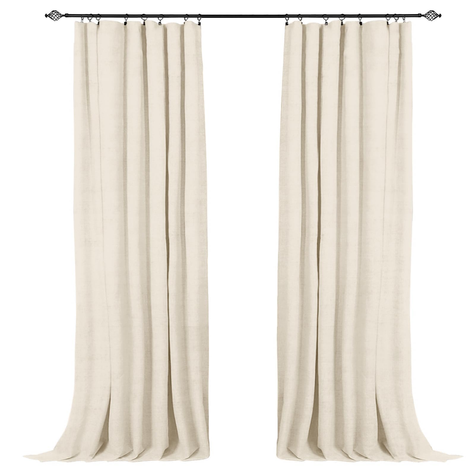 Photo 1 of 100% Blackout Shield Full Blackout Curtains for Bedroom 90 inch Length 2 Panels Set, Clip Rings/Rod Pocket Faux Linen Black Out Curtains for Living Room, Thermal Insulated, 50Wx90L, Butter Cream