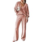 Fixmatti Women 2 Piece Knit Set Long Sleeve Pullover Sweater Top Wide Leg Pant Sweatsuit Outfits