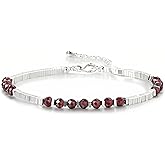MIROCANE Handmade Silver Bracelet, Birthstones Bracelets Crystal Gemstones Bead Chain Gifts for Women, 8"