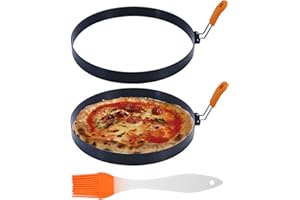 FYMLHOMI Pancake Mold 2 Pack 8 Inch Pancake Ring Stainless Steel Omelet Ring with Silicone Insulated Handle Round Egg Rings Molds with Oil Brush Nonstick Pancake Rings for Griddle Eggs English Muffin Tortillas