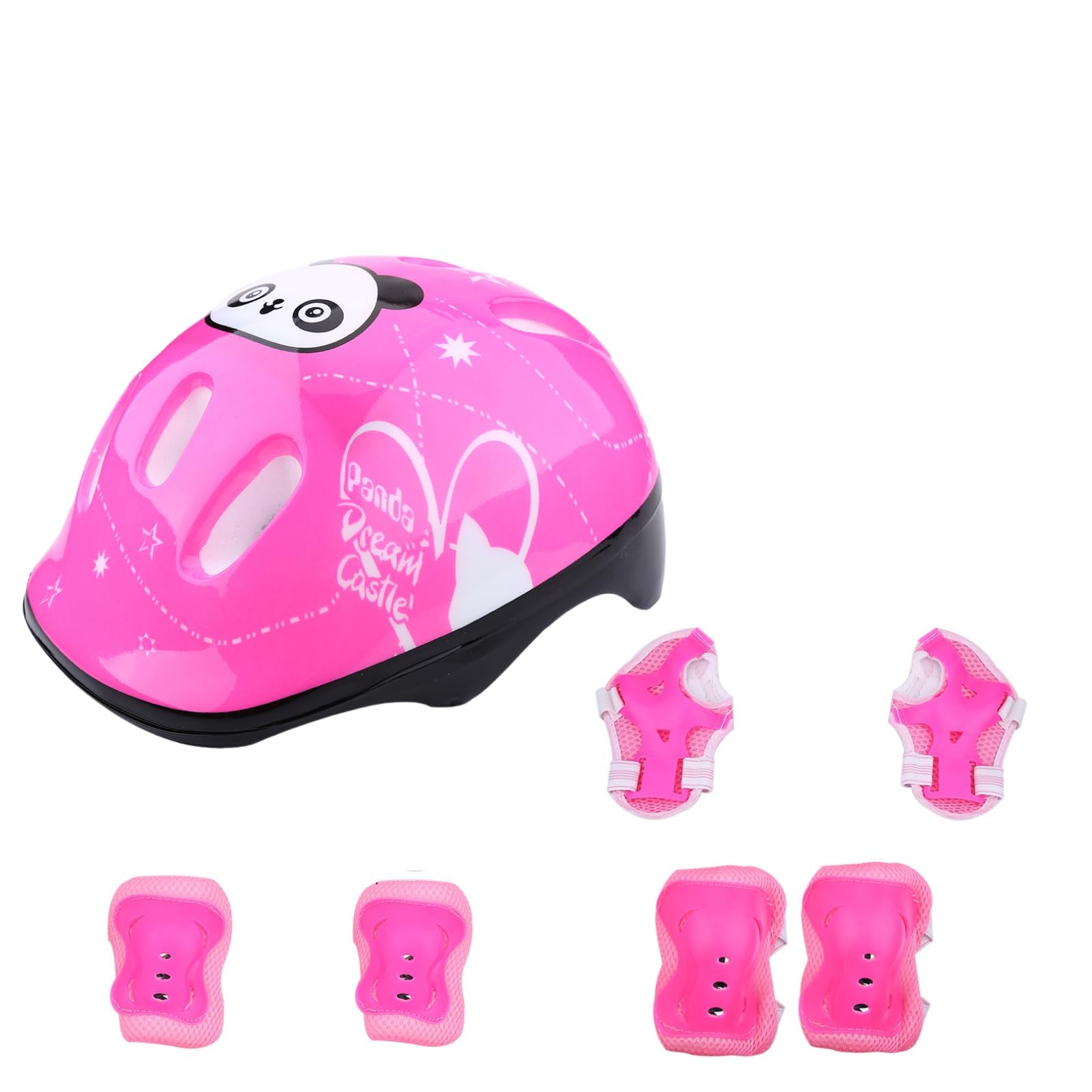7Pcs/Set Sports Protective Set Knee Brace Athletic Helmet Wrist Guards Adjustable Kids Skateboard Protective Gear Set for Youth Bike Skating(Pink)
