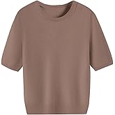 Joe Wenko Women's Wool Blend Sweater Soft Short Sleeve Crew Neck Pullover, Lightweight Knit Top for Women