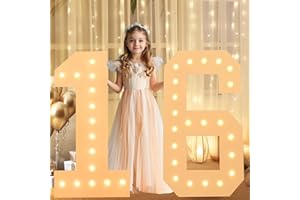 LOBOOM 3FT Light Up Numbers, White Giant Marquee Number Mosaic Number for 16th Birthday Backdrop Anniversary Decorations Large Numbers for Party Wedding Decor, Pre-Cut Foam Frame Number 16