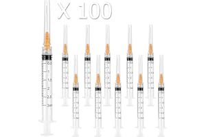 A AKRAF 100 Pack Disposable 3ml Syringes with Needle 25G 1”, Sterile Luer Lock Syringe Individually Packaged for Labs, Liquid Measuring, Oil