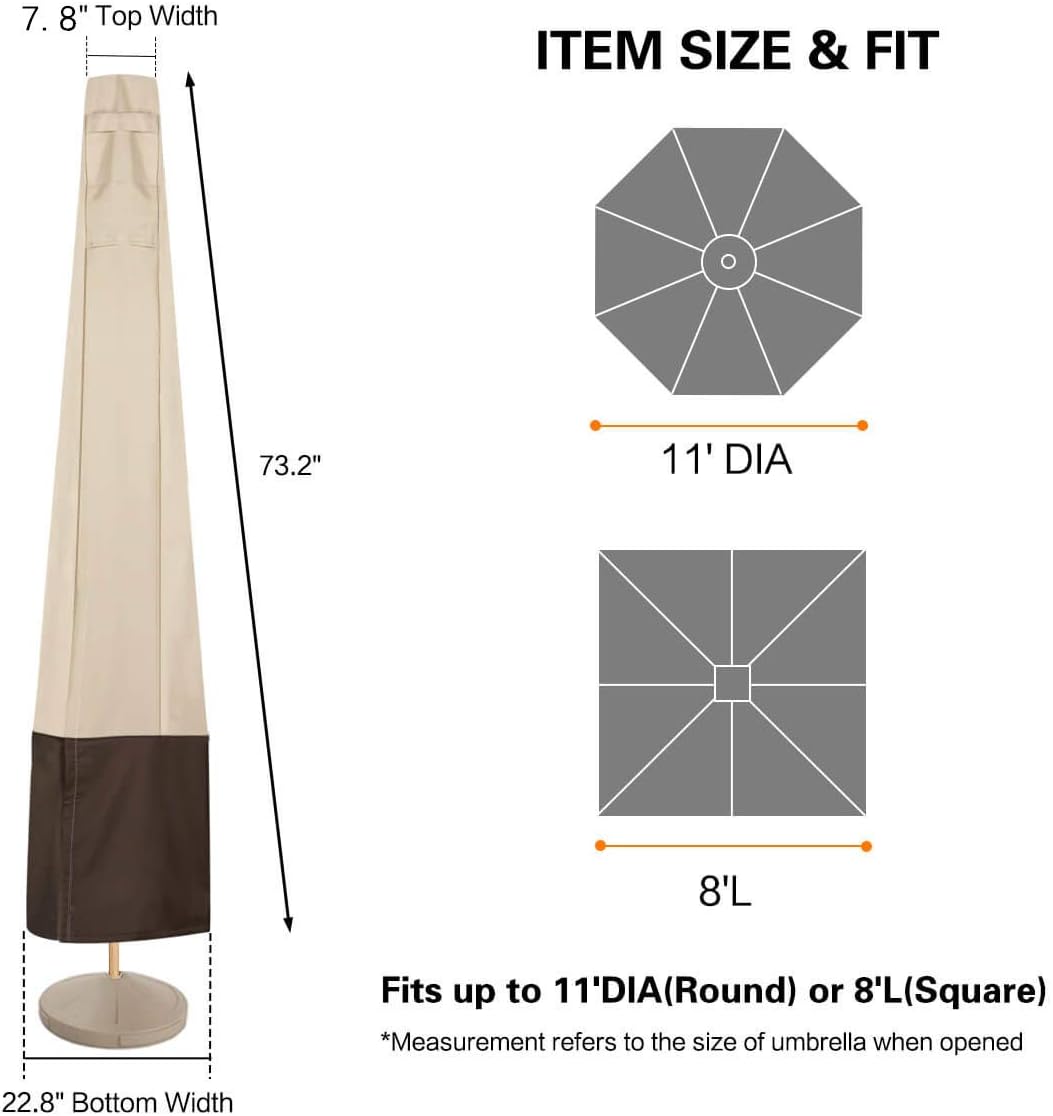 Vailge Patio Umbrella Cover, 100% Waterproof Outdoor Market Parasol Umbrella Covers with Zipper and Air Vent, UV Resistant Patio Furniture Covers, 73" H x 23" D, Beige & Brown : Garden & Outdoor