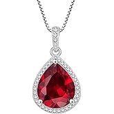 FJ Teardrop Pendant Necklace 925 Sterling Silver Birthstone Jewelry Gifts for Women