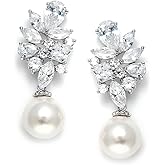 Mariell Bold Ivory Pearl Drop Bridal Earrings with Cubic Zirconia Crystals, Large Size Dramatic Statement Earring, Bridal Jewelry for Wedding, Mother of the Bride