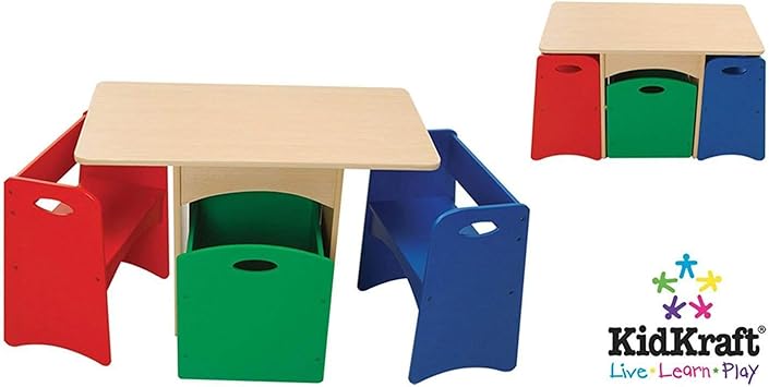 kidkraft 4pc table with primary benches and bin set