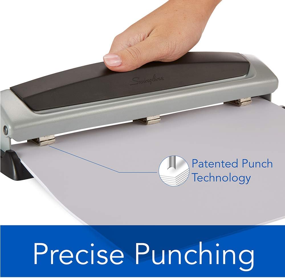Swingline Desktop Hole Punch, 2- 3 Hole Puncher, Precision Pro, Adjustable, 10 Sheet Punch Capacity, Black/Silver (74037) : Paper Punches : Office Products