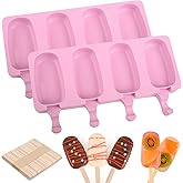 WMKGG Popsicle Silicone Molds Set, 2 PCS Ice Cream Molds with 50 Wooden Sticks for Cake Pop, Ice Pop, Cakesicles (Standard Si