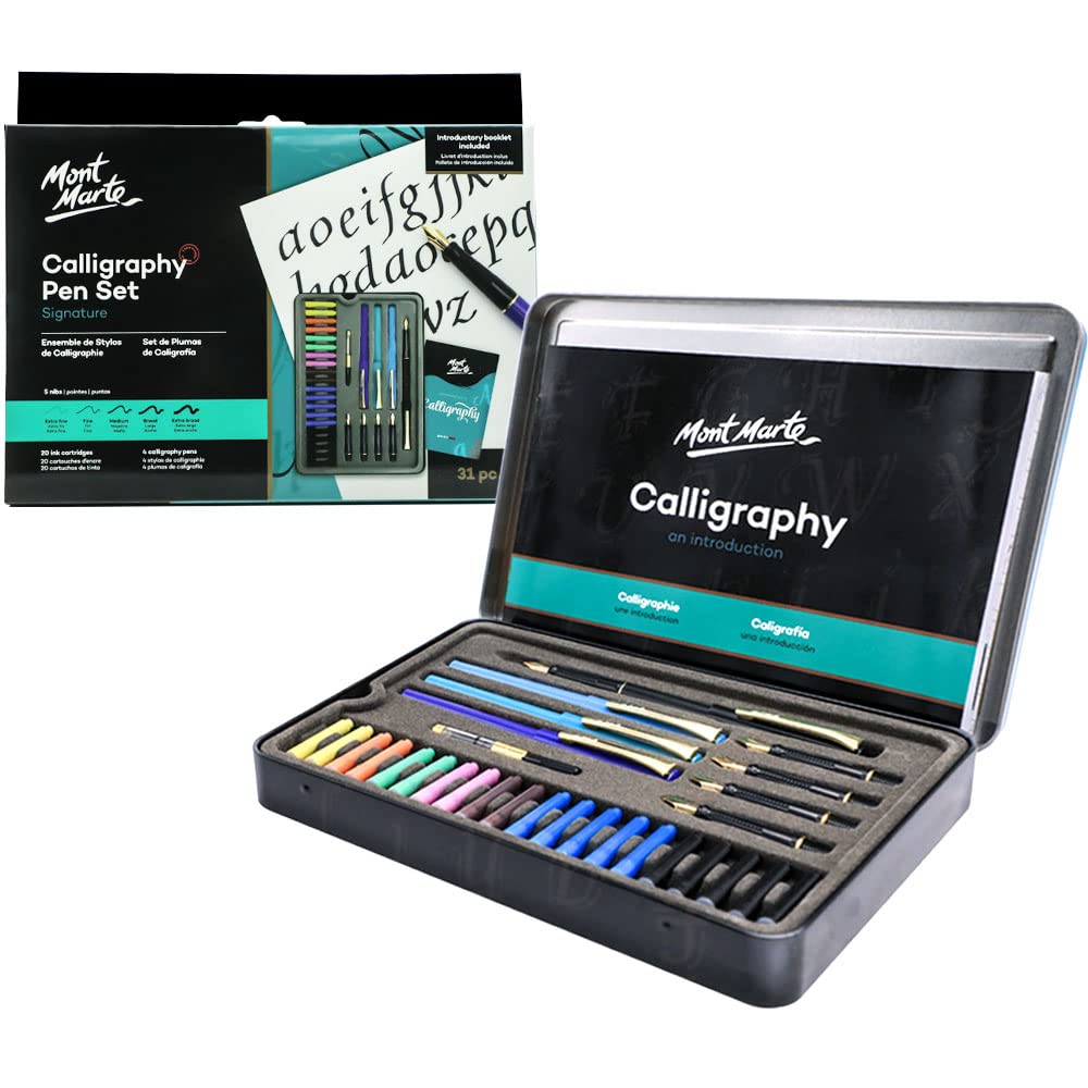 Photo 1 of Mont Marte Calligraphy Set, 32 Piece. Includes Calligraphy Pens, Calligraphy Nibs, Ink Cartridges, Introduction Booklet and Exercise Booklet, Packaging May Vary