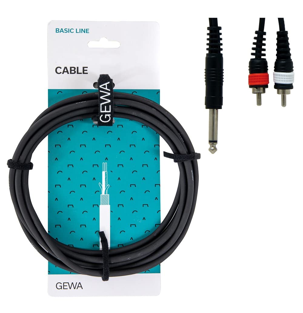 GEWA Y-cable Basic Line 3m, black, 1x 6.3 mm mono jack - 2x cinch, 190145