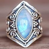 MAIHAO Vintage Antique Boho 925 Silver Natural Moonstone Women Jewelry Elegant Gemstone Wedding Ring Size 6-10 (Size 6)