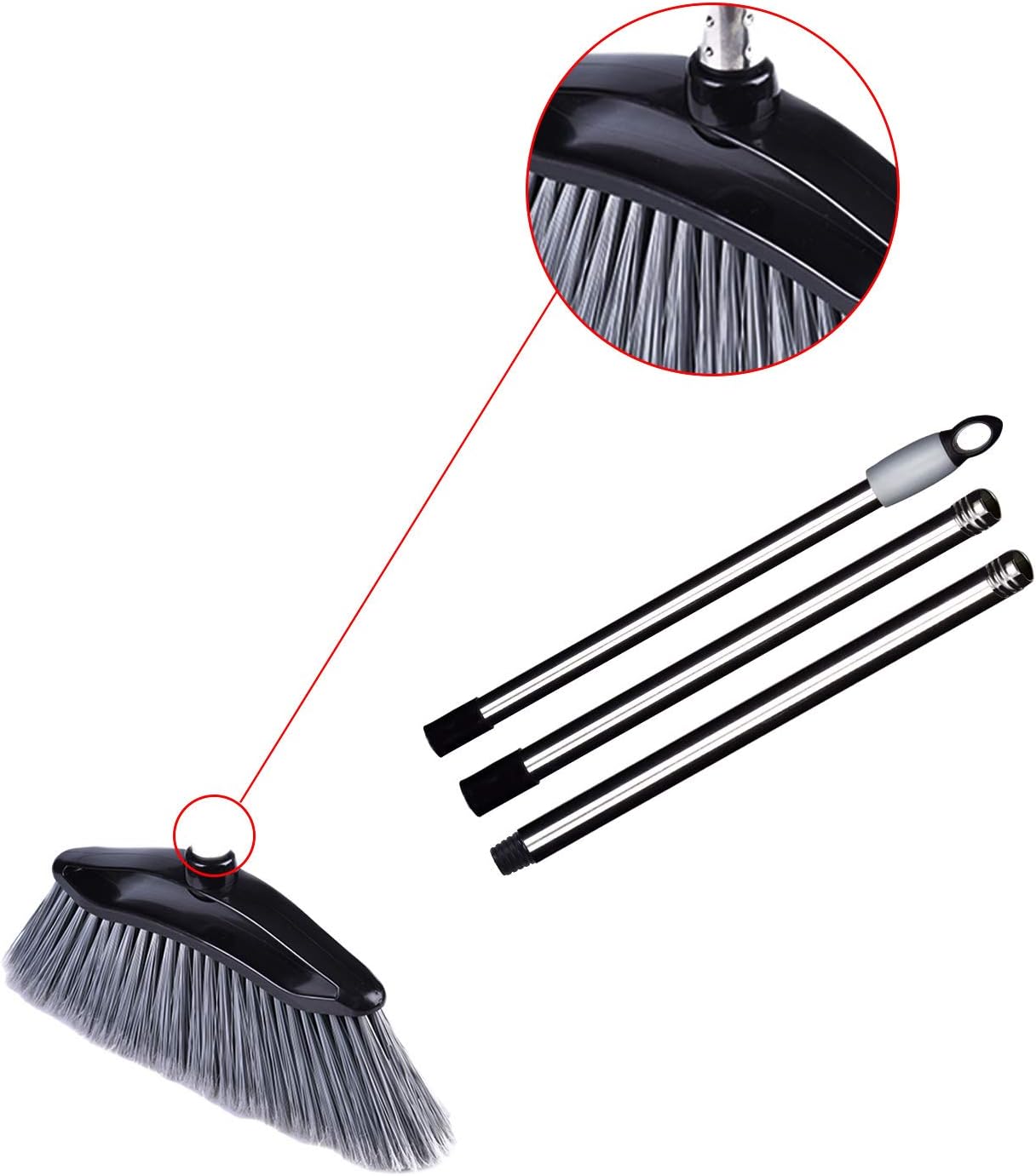 Angle Broom with Adjustable Stainless Steel Handle, PET Fine Long Broom Bristles, Heavy Duty Floor Sweeper, Great Use for Home Kitchen Room Office, 1 Pack: Health & Personal Care