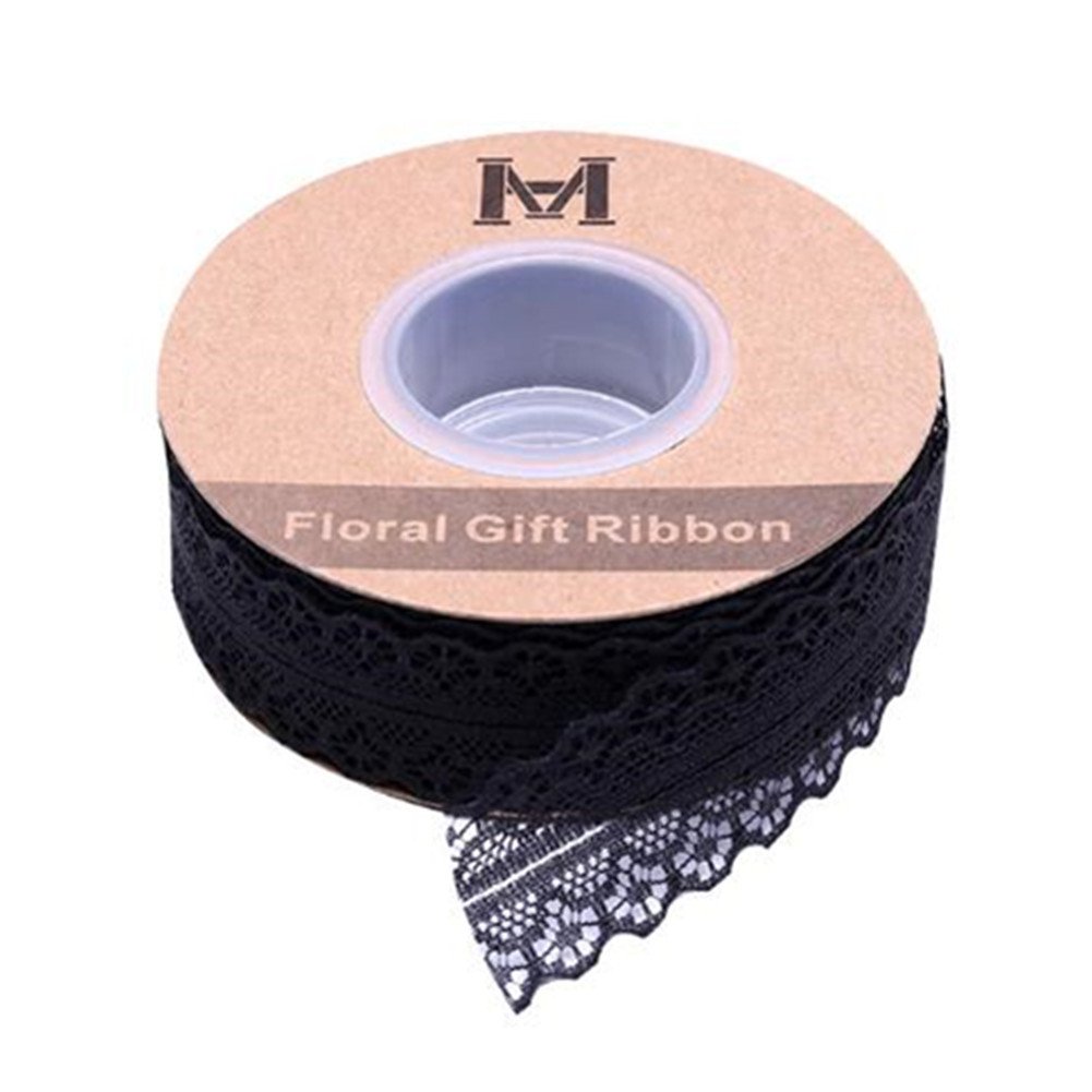 45 m Gems Lace Ribbon Roll Lace Floral Trim Strap Fabric Embellishment Width 3 cm for Jewellery Making Gift Wrapping Wedding Favors (Black)