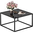 SAYGOER Black Glass Coffee Table Small Modern Coffee Tables 26.7in Square Tempered Glass-Top Accent Center Table for Living Room Home Office with Black Metal Frame Easy Assembly