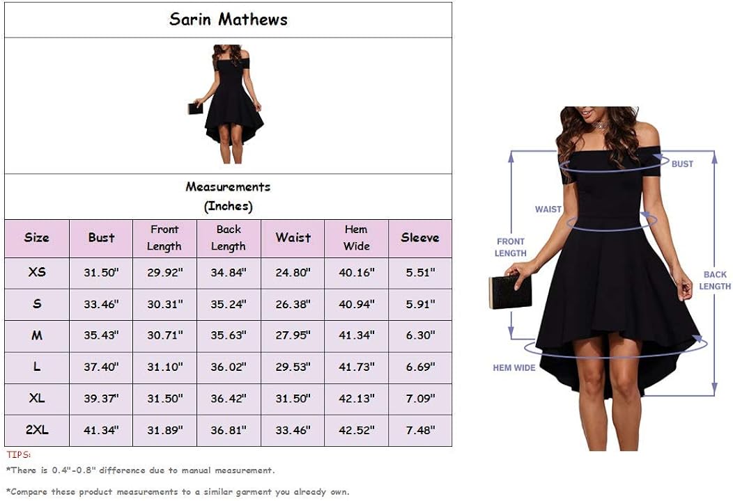 Sarin Mathews Womens Off The Shoulder Short Sleeve High Low Cocktail Skater Dress: Clothing